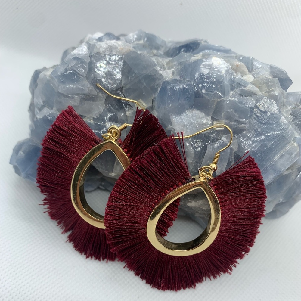 Burgundy fringe Earrings